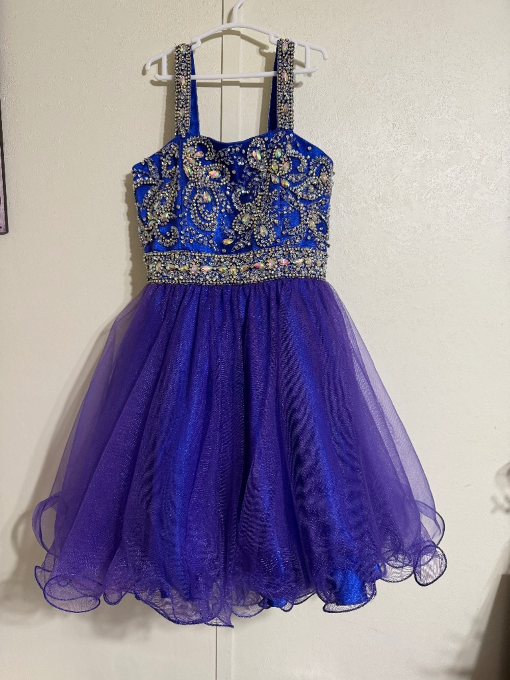 Royal Blue Rhinestone Embellished Tulle Pageant Dress